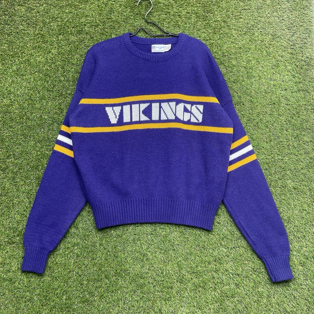 Vintage Minnesota Vikings Sweater Mens XL Cliff Engle USA Wool Knit Purple